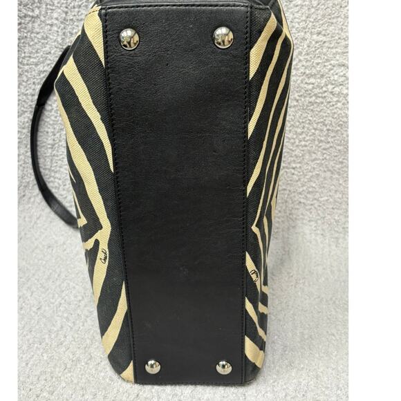 Coach Taylor Black Tan Zebra Print Canvas Satchel Purse F27009 #63833 - Picture 5 of 11